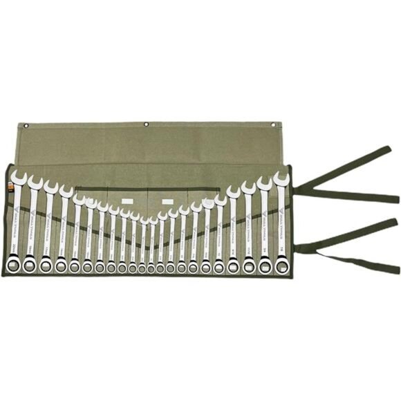 Tool Roll Organizer with 26 Pockets for Wrenches, Metric & SAE Durable Cotton - Picture 2 of 8